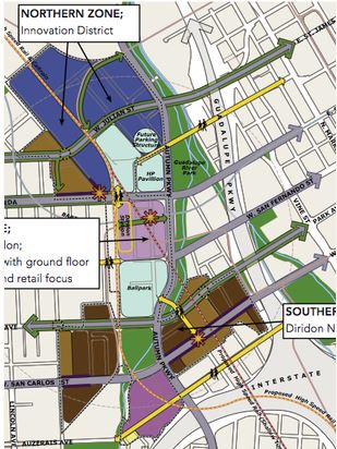 Zoning areas within the 250-acre Diridon Station Area Plan